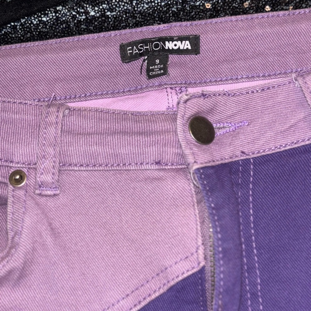 Fashion Nova Out Of Control Patchwork Flare Jeans - Purple/combo Women’s Size 9 - Picture 7 of 9